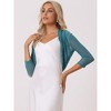 INSPIRE CHIC Women's Semi Sheer Open Front Elegant 3/4 Sleeves Mesh Bolero Shrug - 3 of 4