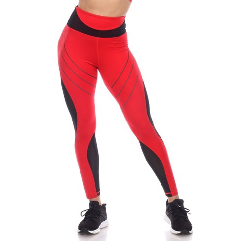 Women's High-waist Reflective Piping Fitness Leggings Red Large - White  Mark : Target