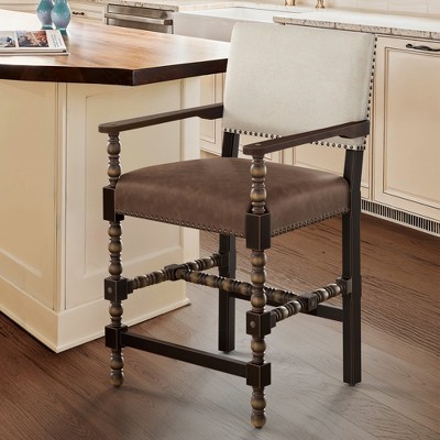 Arceso Counter Height Bar Stools, 26" PU Leather Barstools with Arms and Backrest, Counter Stool Upholstered Farmhouse Bar Stools