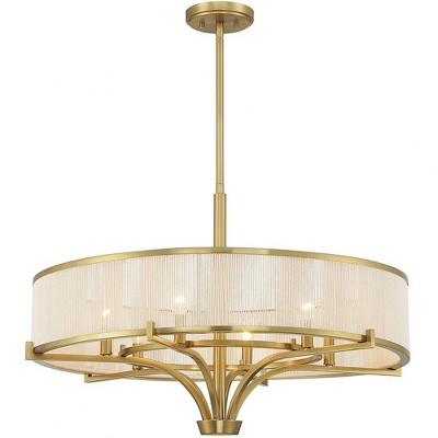 Warm Brass 6-Light Chandelier with White String Drum Shade