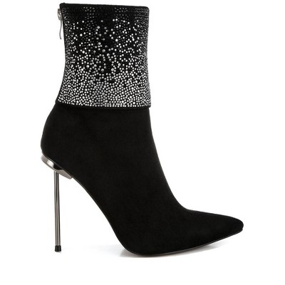 Podstar Rhinestones Embellished Foldover Boots