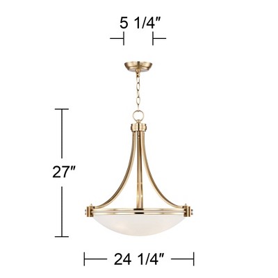 Art Deco Inspired Warm Brass and White Glass Bowl Pendant Chandelier