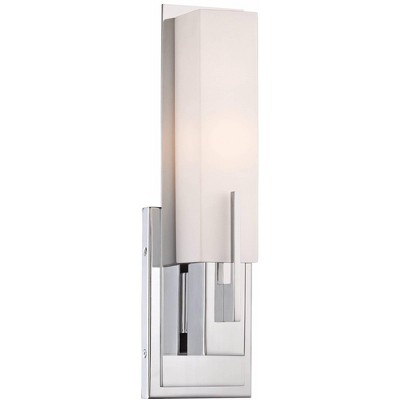 Possini Euro Design Modern Wall Light Sconce Chrome Hardwired 15" High Fixture Rectangular Opal Glass Bedroom Bathroom Hallway