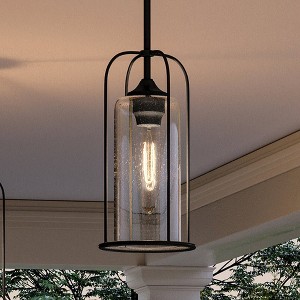 Urban Ambiance Luxury Farmhouse Outdoor Pendant 15.375''H x 7.5''W,  Midnight Black Finish,  Henderson Collection, UHP1303 - 1 of 4