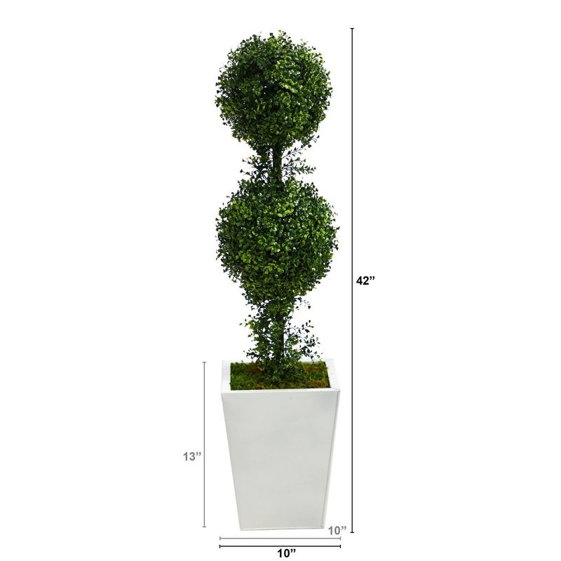 3.5&#34; Indoor/Outdoor Boxwood Double Ball Topiary Artificial Tree in Metal Planter White/Green - Nearly Natural, 5 of 6
