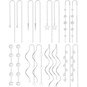 8 Pairs 316L Stainless Steel Threader Earrings: Double Twist Wave & Tassel Dangle Chain Set - 1 of 4