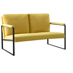 Vynxaria Blue/Dark Gray/ Yellow Accent Chair for One + Double, Metal Armrests & Foam Padding, Ideal for Living, Bedroom, Study Areas - 1 of 4