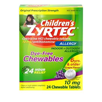 Zyrtec Children's Dye Free Cetirizine 10mg Chewables - Grape - 24ct