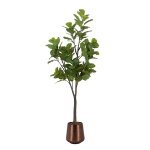 Kate and Laurel Fidmont Faux Fiddle Fig Tree with Portell Metal Planter Pot, 6 FT, Antique Bronze - 1 of 4