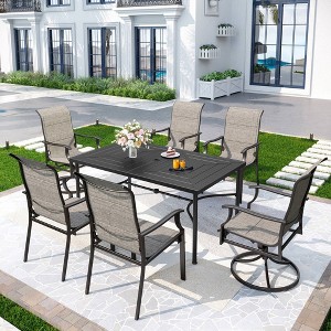7pc Outdoor Dining Set with Rectangular Table with 1.9" Umbrella Hole & Padded Textilene Chairs - Gray/Black - Captiva Designs: Steel Frame - 1 of 4