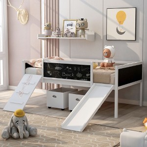 NicBex Twin Size Bunk Bed Loft Bed Pine Frame Bed Frame with 2 Storage Boxes, 3 Blackboard, Guardrails, Slide and Climbing Frame - 1 of 4