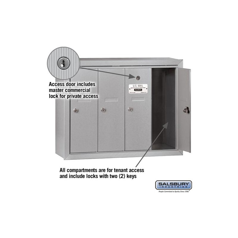 Salsbury Industries Vertical Mailbox (Includes Master Commercial Lock) - 4 Doors - Aluminum - Surface Mounted - Private Access, 2 of 6