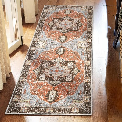 Washable Hallway Runner Rug, Ultra-Thin Non-Slip Boho Indoor Carpet for Kitchen Bedroom Entryway Laundry Room, Vintage Medallion Rug