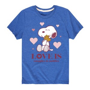 Boys' - Peanuts - Love Is Snuggles And Cuddles Short Sleeve Graphic T-Shirt - 1 of 4