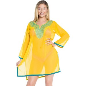 HAPPY BAY Women's Summer Vacation Beachwear Short Mini Beach Dress Bathing Suits Swimwear Swimsuit Cover Ups Large-X-Large Yellow Solid - 1 of 4