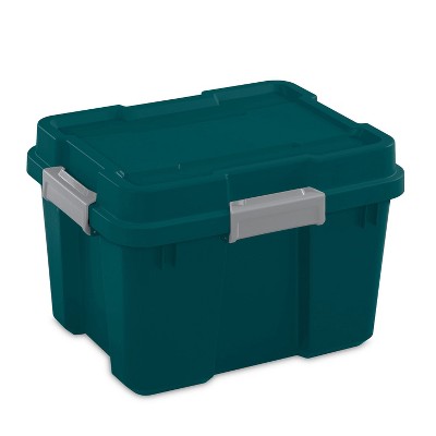 Sterilite 20 Gallon Heavy Duty Plastic Gasket Tote Stackable Storage Container Box with Lid and Latches for Home Organization, Teal Rain Green/Gray