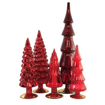 Cody Foster 17.5 Inch Red Hue Trees Set Of 5 Christmas Valentines Village Decorate Decor Tree Sculptures