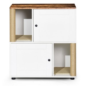 BENCMATE Pet Scratcher Double Cat Litter Box Enclosure for 2 Cats, Space-Saving Cabinet with Scratching Posts and Shelf, White, 37"*24"*7.28" - 1 of 4