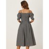 Allegra K Women's Vintage Spaghetti Straps Off Shoulder Swing Gingham Dress - 4 of 4