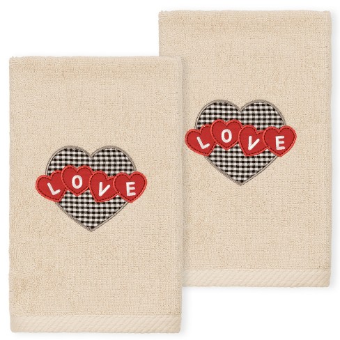 Linum Home Textiles Love Hearts - Embroidered Luxury 100% Turkish Cotton Hand Towels (Set of 2) - image 1 of 3