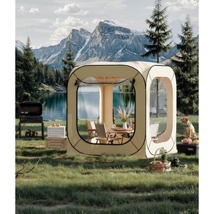 6x6 Ft Outdoor All-Weather Pop Up Tent, 2-3 Person Instant Shelter, Rainproof Sun Shade Coldproof & Windproof for Outdoor, Beige - 1 of 4