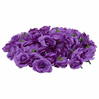 Bright Creations 50 Pack Artificial Dark Purple Rose Flower Heads for Arts and Crafts, Stemless Roses (2 in)