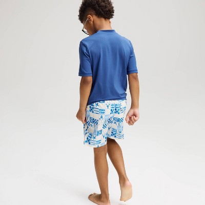 Детские купальники Cat & Jack Boys' Coastal Checker Swim Trunks - Cat & Jack™ Blue/Chiffon Cream S — фото 2