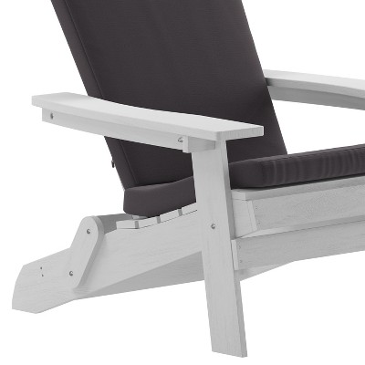 Set of 2 White Folding Adirondack Chairs with Gray Cushions