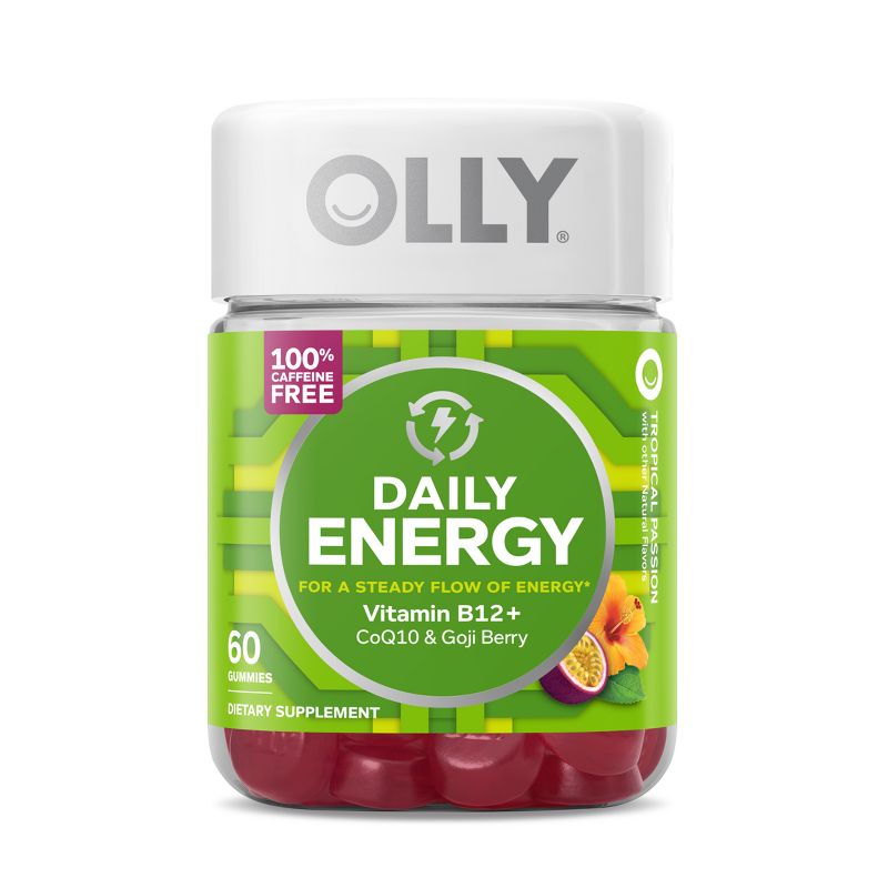 OLLY Daily Energy Caffeine-Free Gummies with Vitamin B12, CoQ10 &#38; Goji Berry - Tropical Passion - 60ct, 1 of 8