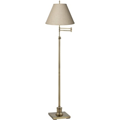 360 Lighting Swing Arm Floor Lamp Antique Brass Fine Burlap Cotton Blend Fabric Empire Shade for Living Room Reading Office