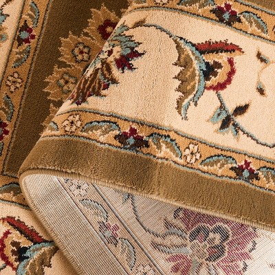 Ivory and Green Traditional Synthetic Runner Rug