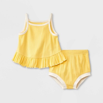 Image of Baby Girls' 2pc Peplum Tank Top & Bottom Set - Cat & Jack™ Yellow 3-6M