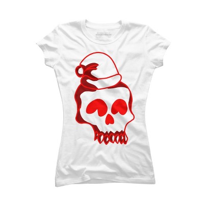Junior's Design By Humans Christmas love skull By Genthebunny T-Shirt