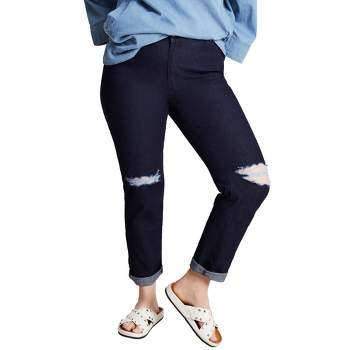 June + Vie by Roaman's Women's Plus Size June Fit Distressed Straight-Leg Jeans