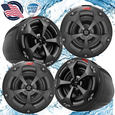 Pyle PLUTV44CH Waterproof 4 Channel Full Range Off Marine Road Speakers System with Amplifier and RCA Aux Connecting Cables, Black