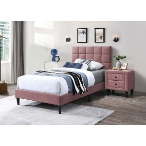 NicBex Twin Size Velvet Upholstered Platform Bed with Wooden Slatted Frame,Modern Small Bed Frame for Bedroom,Kids Room - 1 of 4