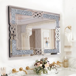 35.4x23.6in Large Crystal Crush Diamond Mirror Vanity Silver Decorative Wall Hang Mirror - 1 of 4