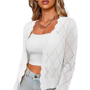Coolmee Women's Long Sleeve Cropped Cardigan Sweaters Open Front Hollow Out Shrugs - 1 of 4