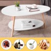 Oval Wood Coffee Table with Open Shelving, 2 Tier Sofa Table, White - 3 of 4