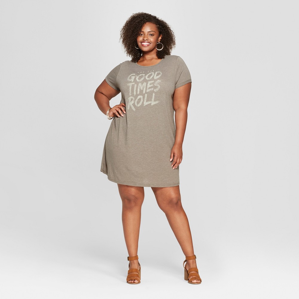 Junk Food Women's Plus Size Short Sleeve Good Times Roll Graphic T-Shirt Dress - Green 1X was $26.0 now $7.8 (70.0% off)