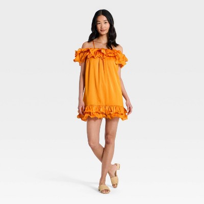 Женские платья A New Day Women's Ruffle Mini Dress - A New Day™ Orange M — фото 3