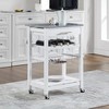 Wooakway 33.5"H Indoor Kitchen Island Trolley Serving Cart with Stainless Steel Marble Top Underneath Drawer Basket Wine Rack Lockable Casters - 2 of 4