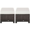 Outsunny 2 Pc 20" Outdoor PE Rattan Wicker Ottoman, Fade-Resistant Patio Footrest with Soft Cushion, Steel Frame, Brown, White - 4 of 4