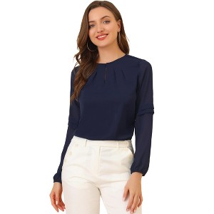 INSPIRE CHIC Women's Chiffon Semi Sheer Keyhole Neck Elegant Work Blouse - 1 of 4