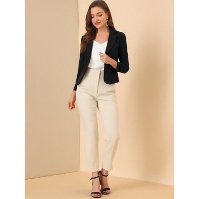 INSPIRE CHIC Women's Open Front Office Long Sleeve Lightweight Printed Floral Crop Suit Blazer 2 Packs Black-Solid/Beige-Solid Large — фото 3
