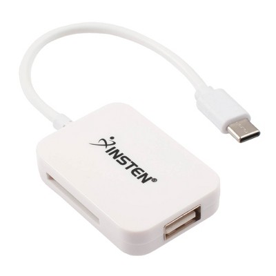 Insten USB C Card Reader with USB Hub, Portable Card Adapter, For Micro SDXC, SDHC, SD, Fast Reader / Writer, White