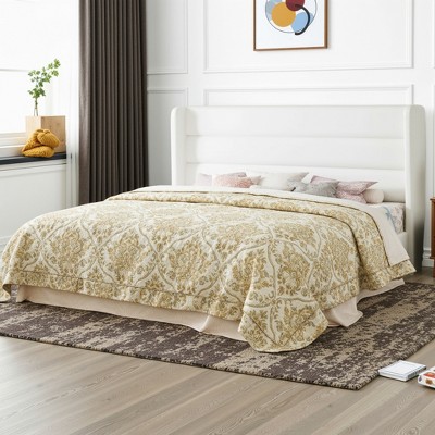 Velvet Upholstered Wingback Bed Frame, No Box Spring, Storage Space, Strong Slats, Easy Assembly