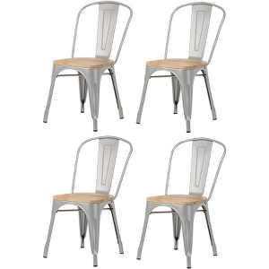 Nordlys Set of 4 Metal and Gray Wood Dining Chairs Modern Design Style Dining Room - 1 of 4