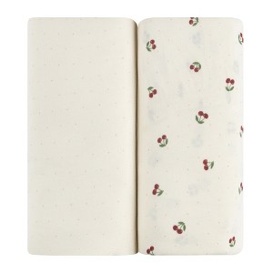 Aurora Fitted Sheet Set - 2 pk - 100% Jersey Knit Cotton - Cherry Printed - 1 of 3