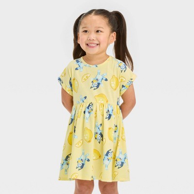 Toddler Girls' Bluey Short Sleeve T-shirt Dress - Yellow 5t : Target
